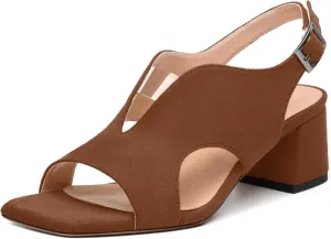 Womens Heeled Sandals, Peep Toe Mid Block Heel Slingback Sandals for Women, Leather Insole Chunky Heel Sandals 2"