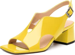 Womens Heeled Sandals, Square Peep Toe Mid Block Heel Slingback Sandals for Women, Leather Insole Chunky Heel Sandals with Buckle 2"