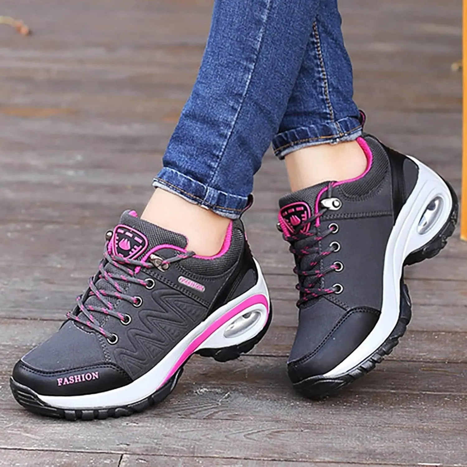 Womens Hiking Boots Orthopedic Wedge Arch Support Zipper Loafers Cloud Breathable Fahion Running Walking Causal Shoes