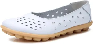 Women's Leather Shoes Loafers Slip-Ons Flats Casual Walking Driving Breathable Cutout