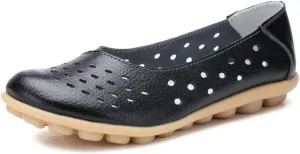 Women's Leather Shoes Loafers Slip-Ons Flats Casual Walking Driving Breathable Cutout