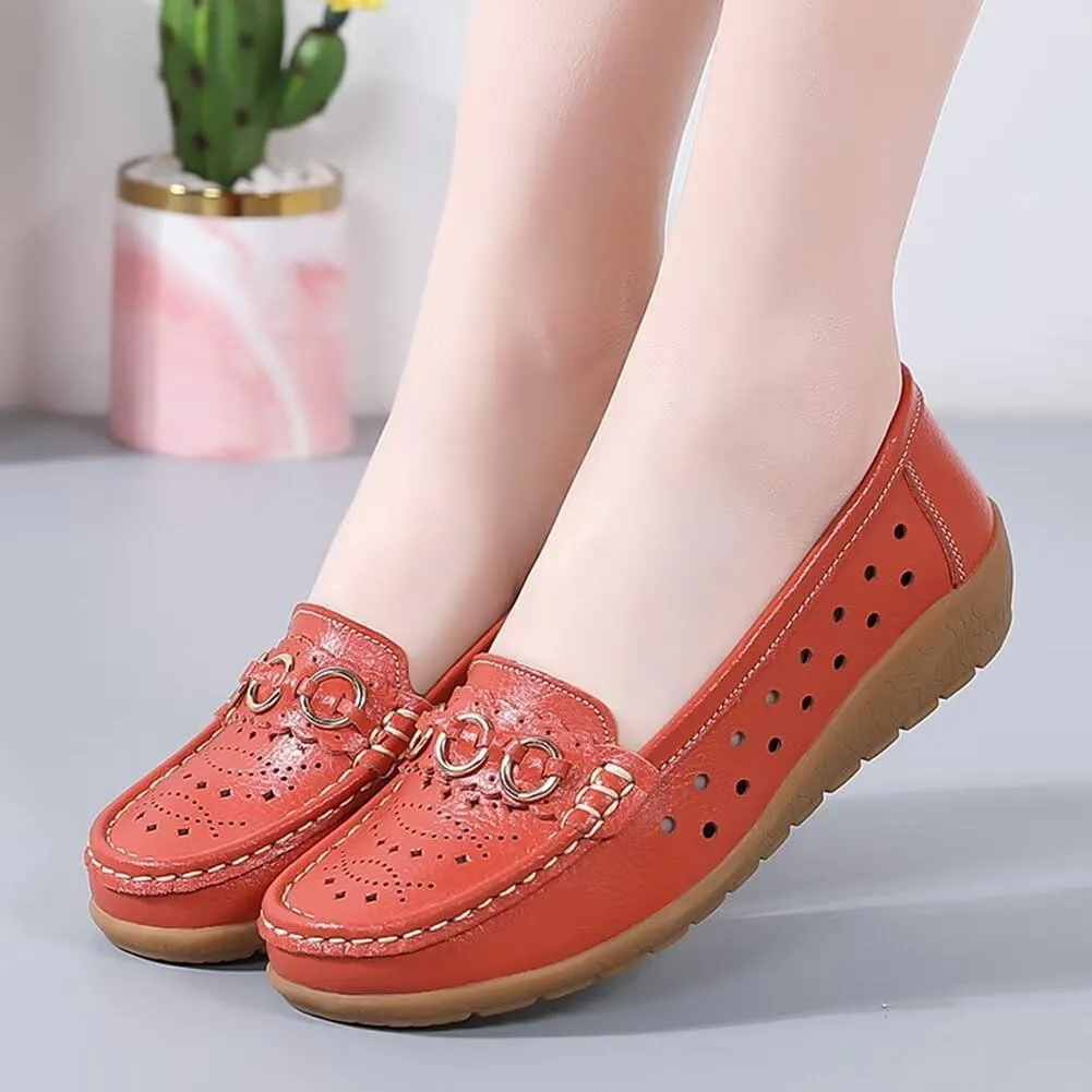 Women's Leather Wedge Moccasins Pumps Boat Shoes Casual Breathable Cushion Driving Slip-Ons