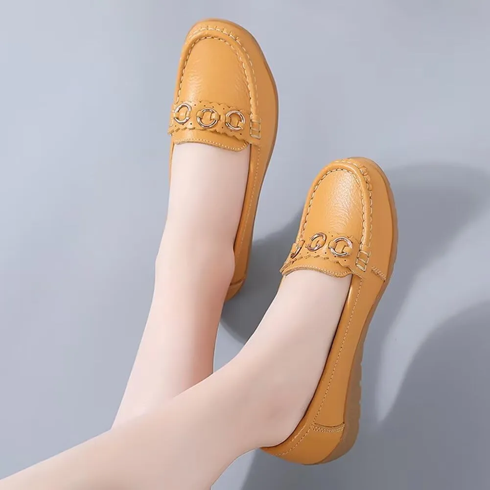 Women's Leather Wedge Moccasins Pumps Boat Shoes Casual Cushion Driving Slip-Ons