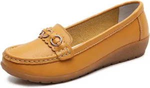 Women's Leather Wedge Moccasins Pumps Boat Shoes Casual Cushion Driving Slip-Ons