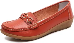Women's Leather Wedge Moccasins Pumps Boat Shoes Casual Cushion Driving Slip-Ons