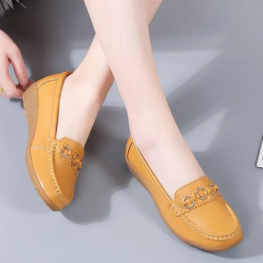 Women's Leather Wedge Moccasins Pumps Boat Shoes Casual Cushion Driving Slip-Ons