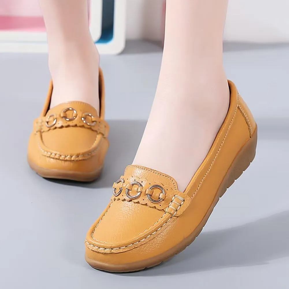 Women's Leather Wedge Moccasins Pumps Boat Shoes Casual Cushion Driving Slip-Ons