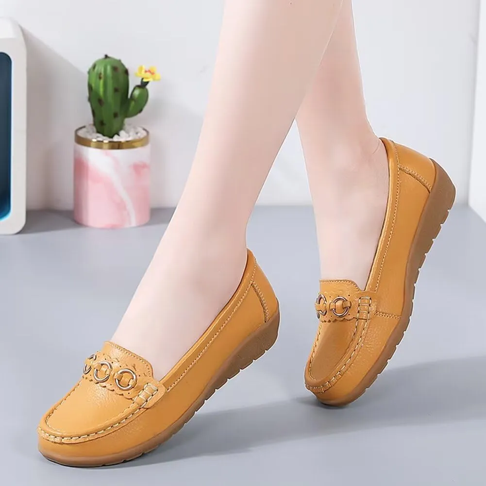 Women's Leather Wedge Moccasins Pumps Boat Shoes Casual Cushion Driving Slip-Ons
