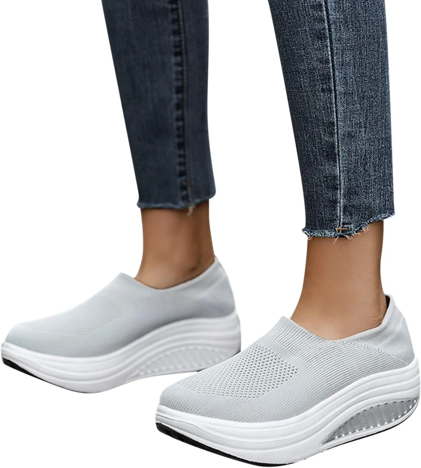 Women's Orthopedic Walking Shoes Air-Cushion Sneakers for Women 2025 Casual Mesh Summer Slip-On Breathable Shoe Closed Toe Solid Color Sneaker with Arch-Support