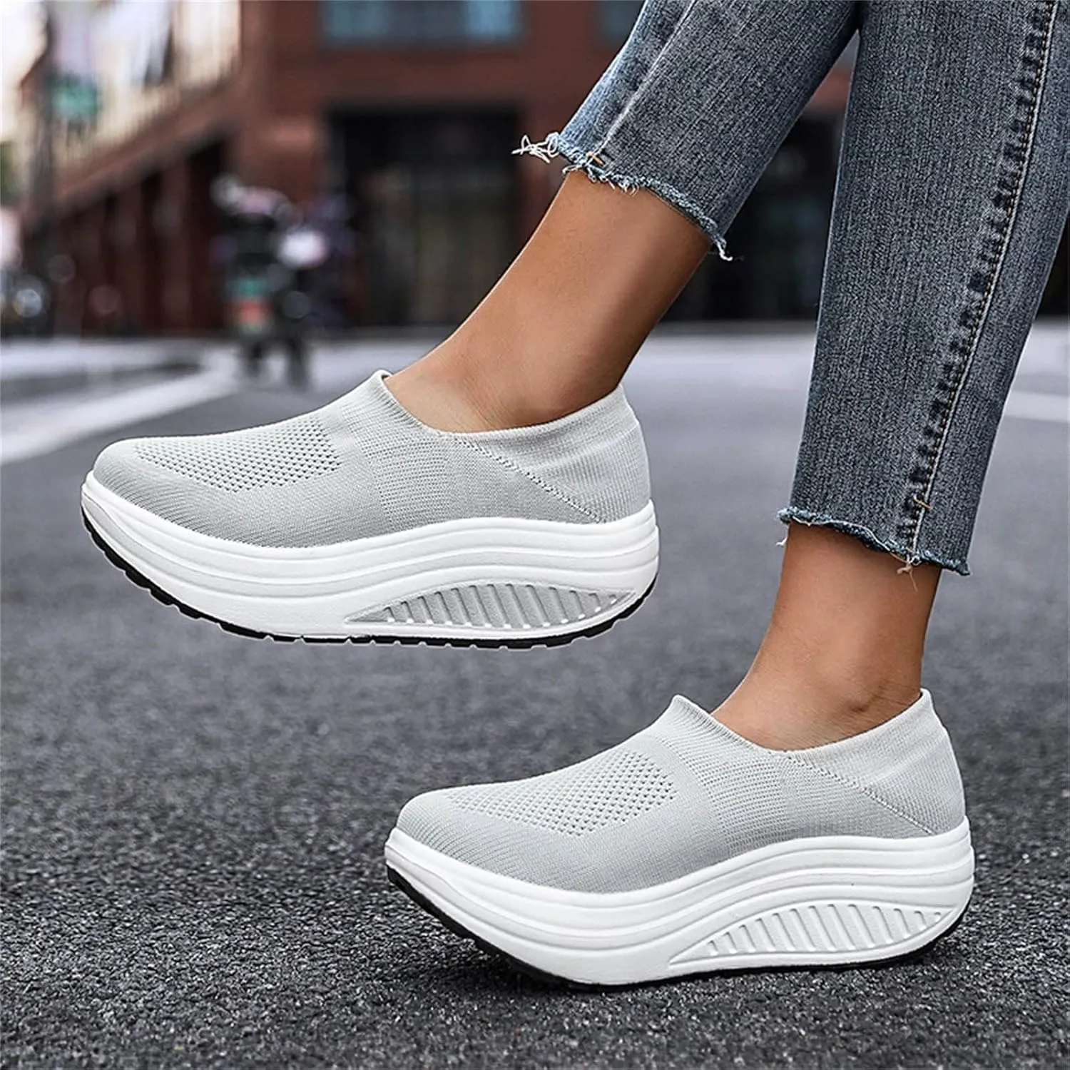 Women's Orthopedic Walking Shoes Air-Cushion Sneakers for Women 2025 Casual Mesh Summer Slip-On Breathable Shoe Closed Toe Solid Color Sneaker with Arch-Support
