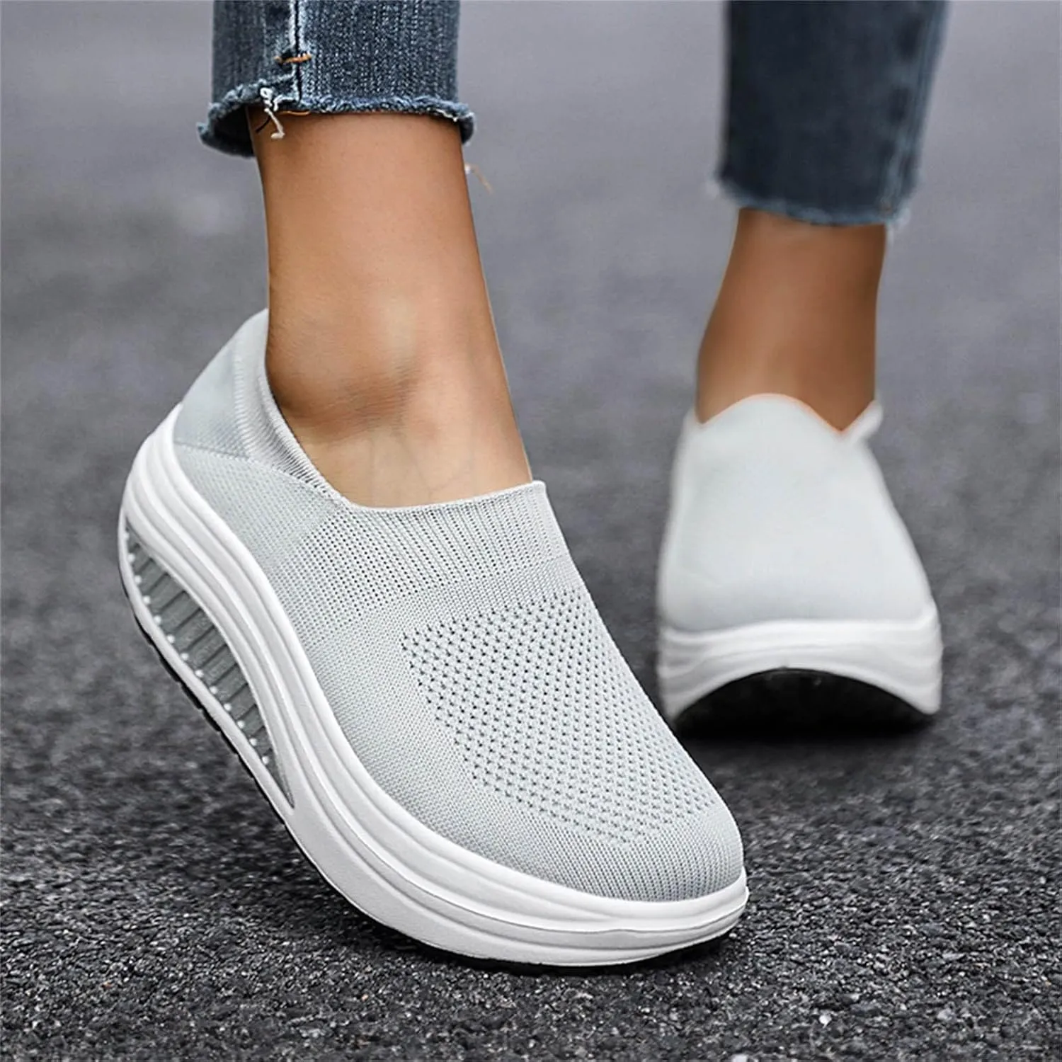 Women's Orthopedic Walking Shoes Air-Cushion Sneakers for Women 2025 Casual Mesh Summer Slip-On Breathable Shoe Closed Toe Solid Color Sneaker with Arch-Support