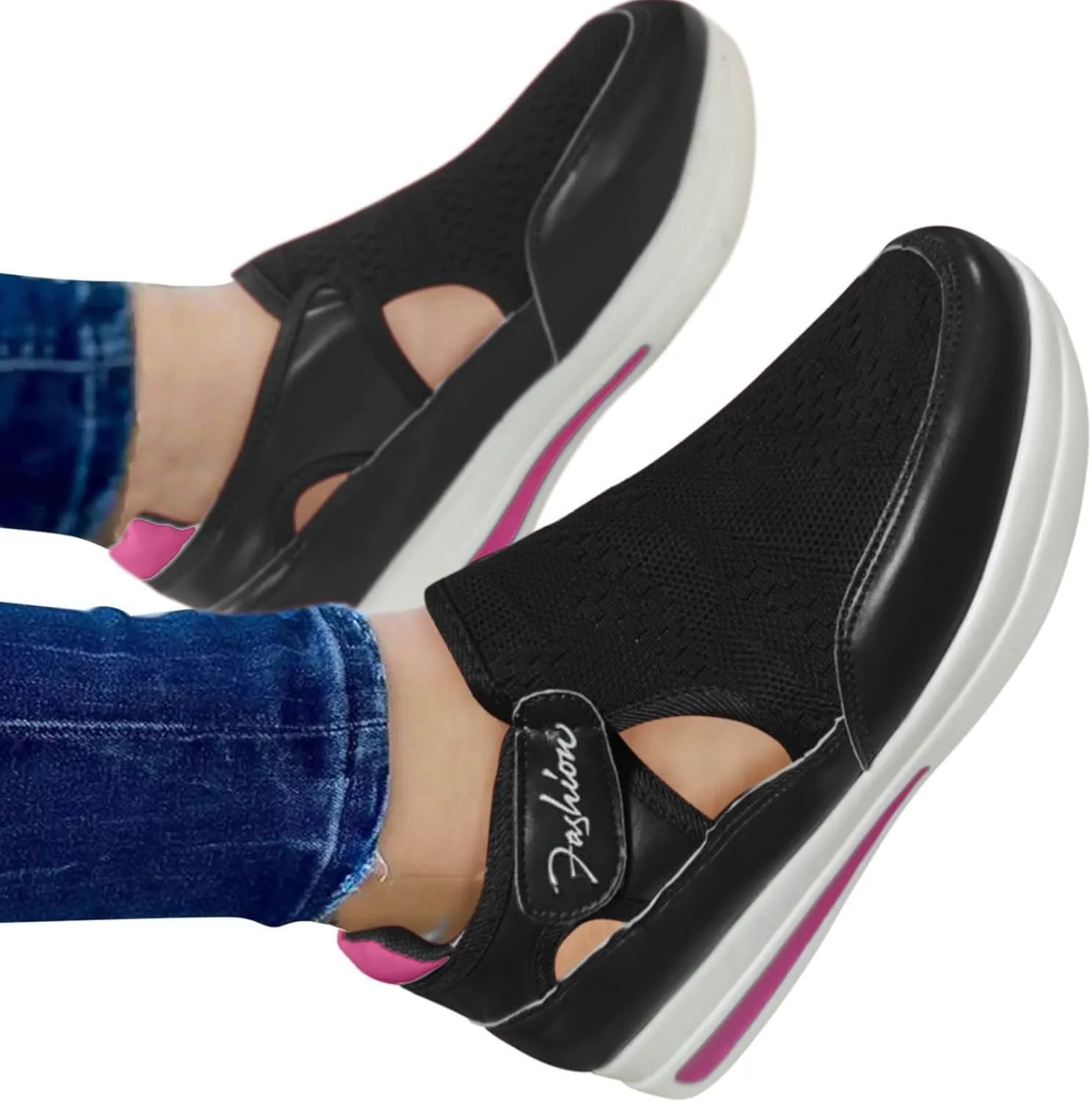 Women's Orthopedic Walking Shoes Hollow Sneakers for Ladies 2025 Casual Mesh Summer Slip-On Breathable Shoe Closed Toe Flatform Daily Casual Shoe