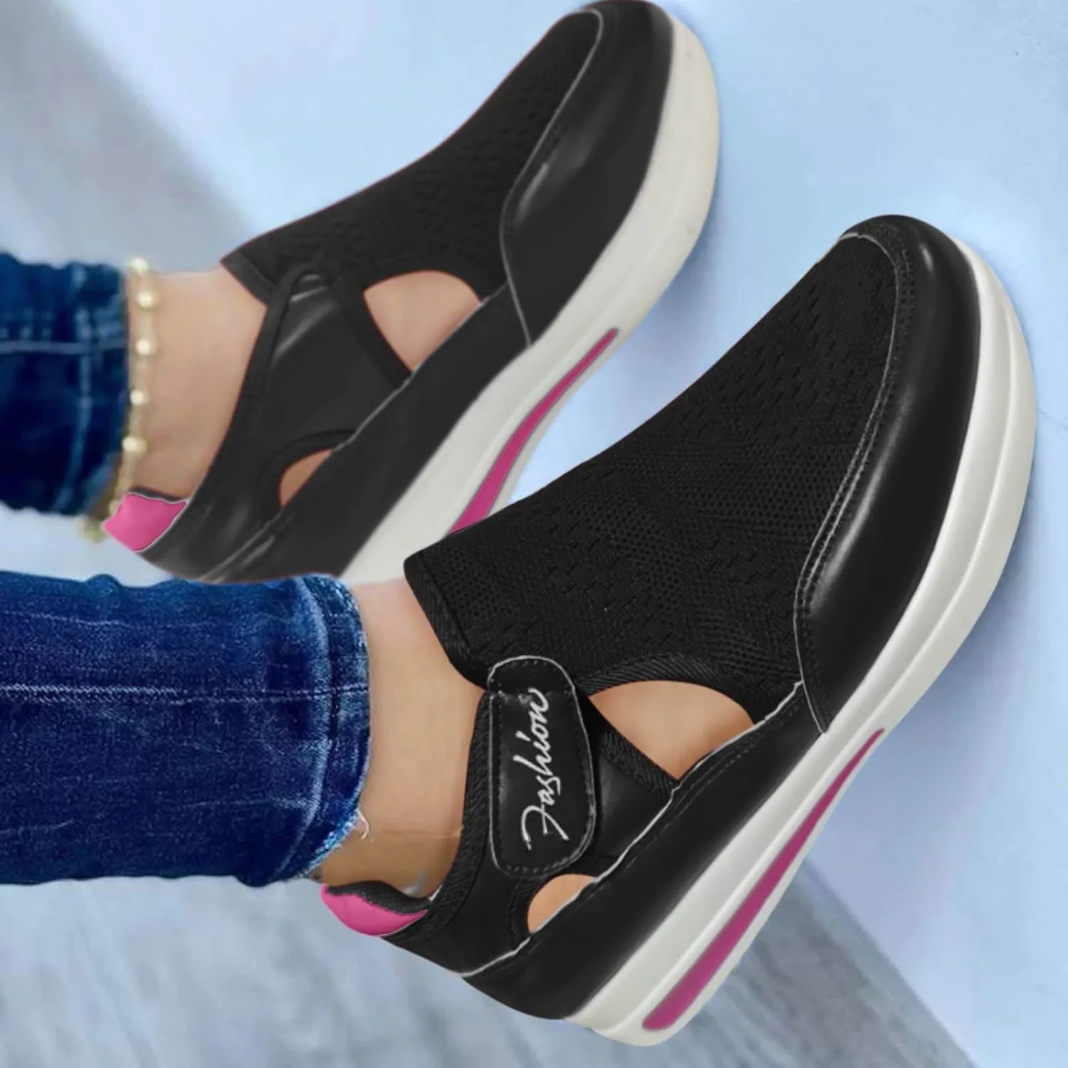 Women's Orthopedic Walking Shoes Hollow Sneakers for Ladies 2025 Casual Mesh Summer Slip-On Breathable Shoe Closed Toe Flatform Daily Casual Shoe