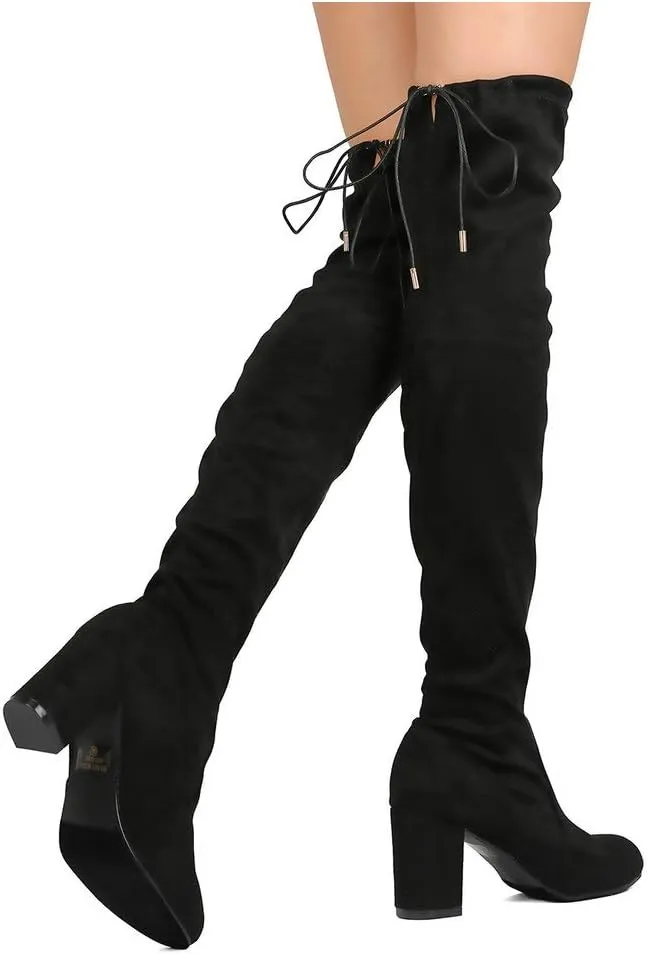 Women's Over The Knee Boots Stretchy Thigh High Chunky Block Heel Boots