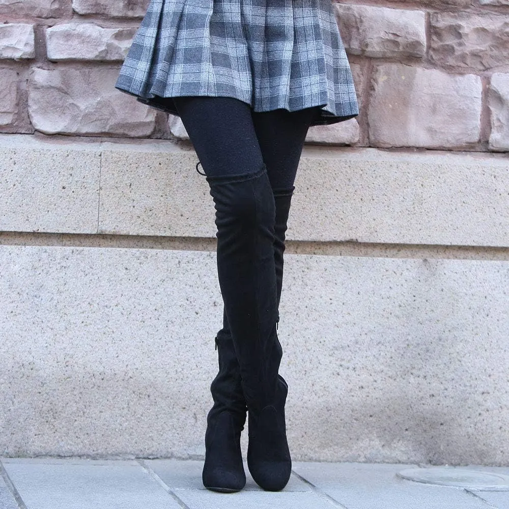 Women's Over The Knee Boots Stretchy Thigh High Chunky Block Heel Boots