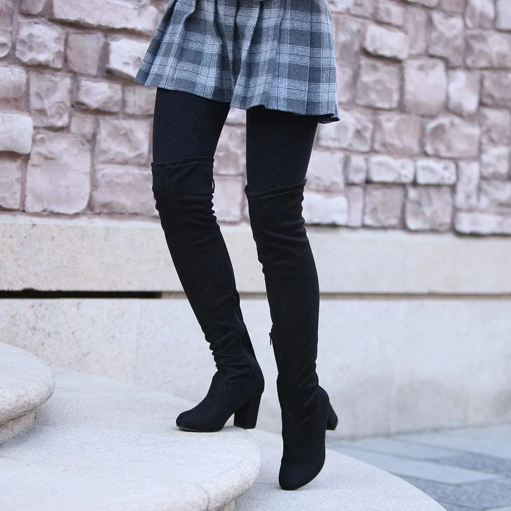 Women's Over The Knee Boots Stretchy Thigh High Chunky Block Heel Boots