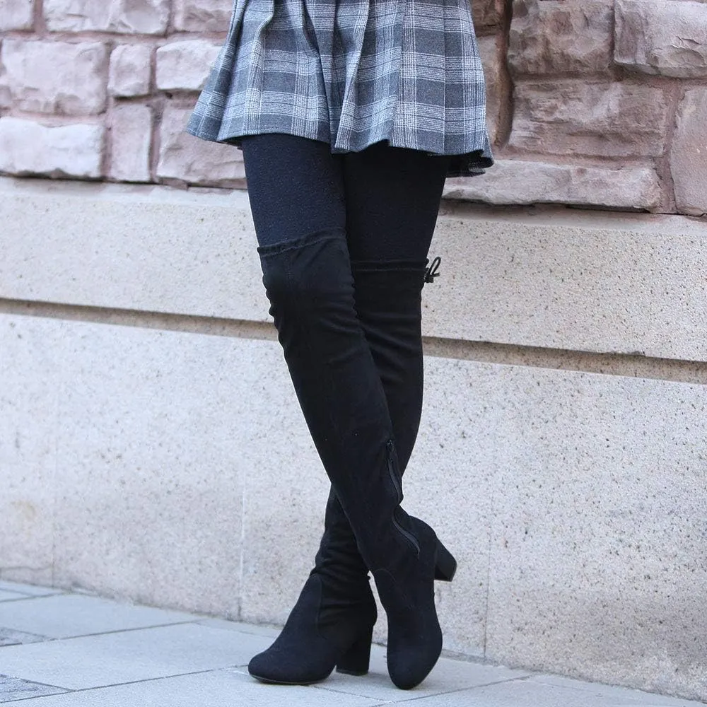 Women's Over The Knee Boots Stretchy Thigh High Chunky Block Heel Boots