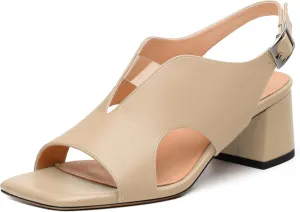 Womens Slingback Sandals, Peep Toe Mid Block heel Sandals for Women, Leather Insole Comfort Sandals 2"