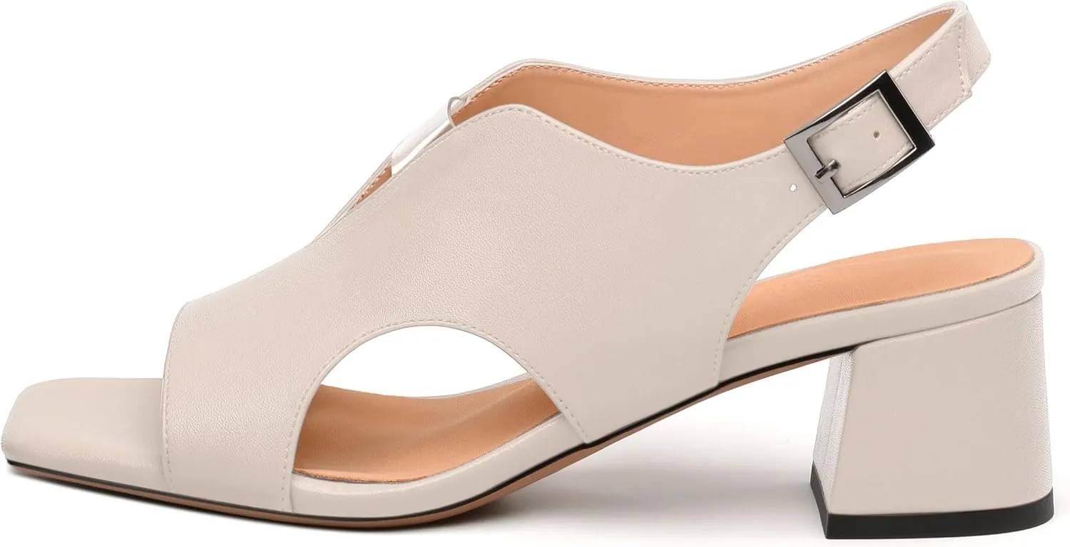 Womens Slingback Sandals, Peep Toe Mid Block heel Sandals for Women, Leather Insole Comfort Sandals 2"