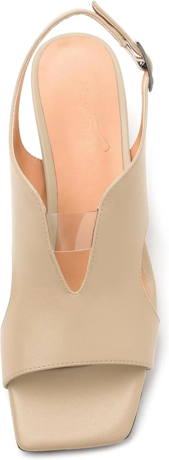 Womens Slingback Sandals, Peep Toe Mid Block heel Sandals for Women, Leather Insole Comfort Sandals 2"
