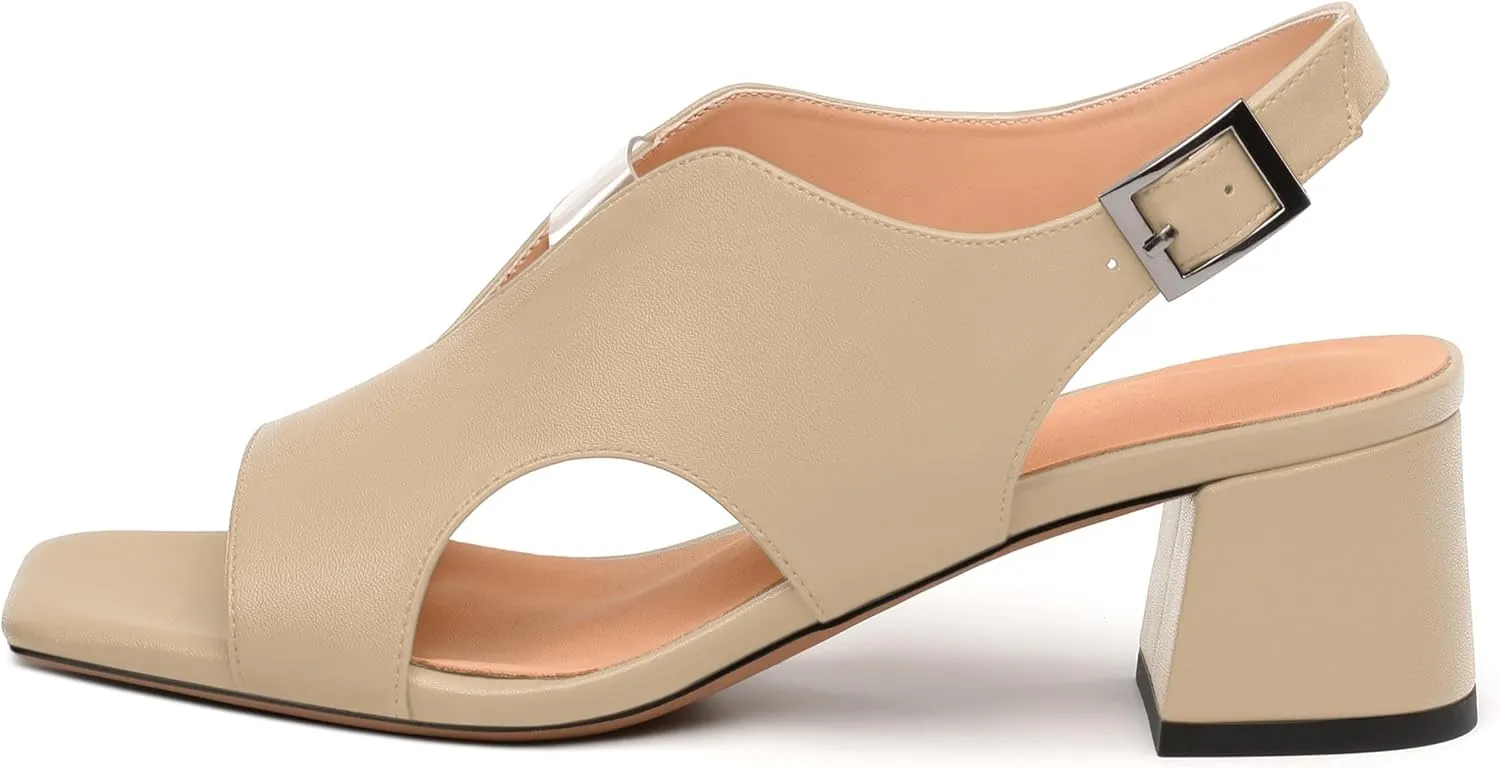 Womens Slingback Sandals, Peep Toe Mid Block heel Sandals for Women, Leather Insole Comfort Sandals 2"