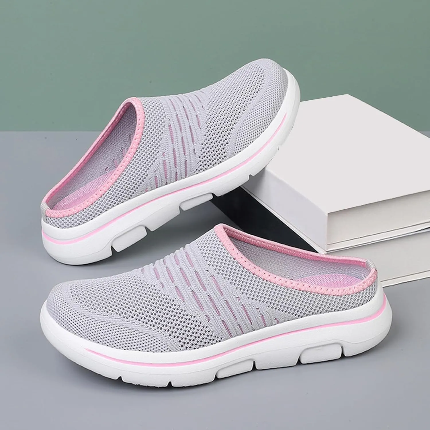 Womens Sneakers Mesh Slip-on Mule Shoes Non-Slip Breathable Beach Shoes Clogs Casual Closed Toe Slippers Travel Vacation Summer Shoe