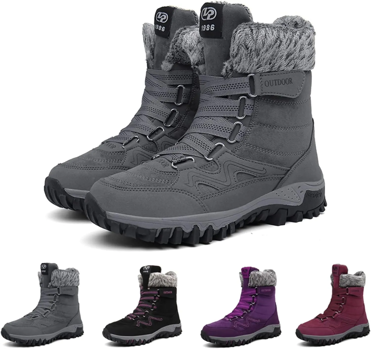 Women?s Snow Boots Plus Fleece Warm Non-Slip Waterproof Outdoor Winter Ski Insulated High-Top Hiking Boots
