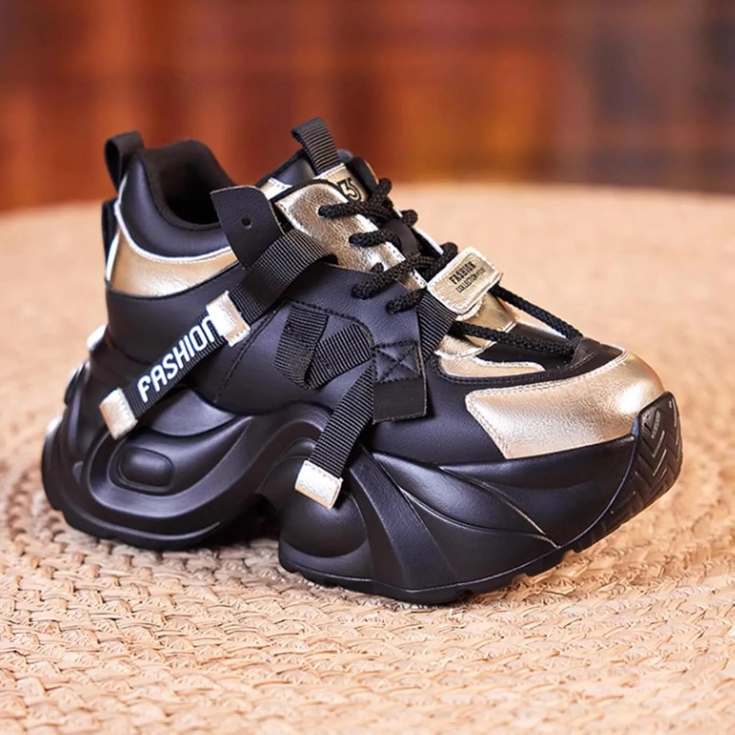 Womens Sport Shoes High Heel Lace-up Women's Sneakers Loafers Fashion Lightweight Cute Round Toe Sneakers Thick Sole Casual Outdoor Walking Shoe