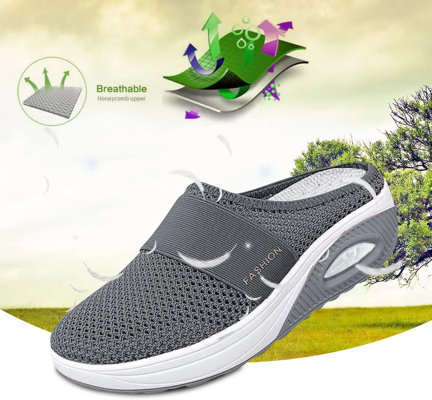 Womens Tennis Slipper Sneakers Breathable Fitness Shoes Slingback Lightweight Running Shoes Casual Platform Gym Sports Slip-Ons Memory Foam Orthopedic Wedges