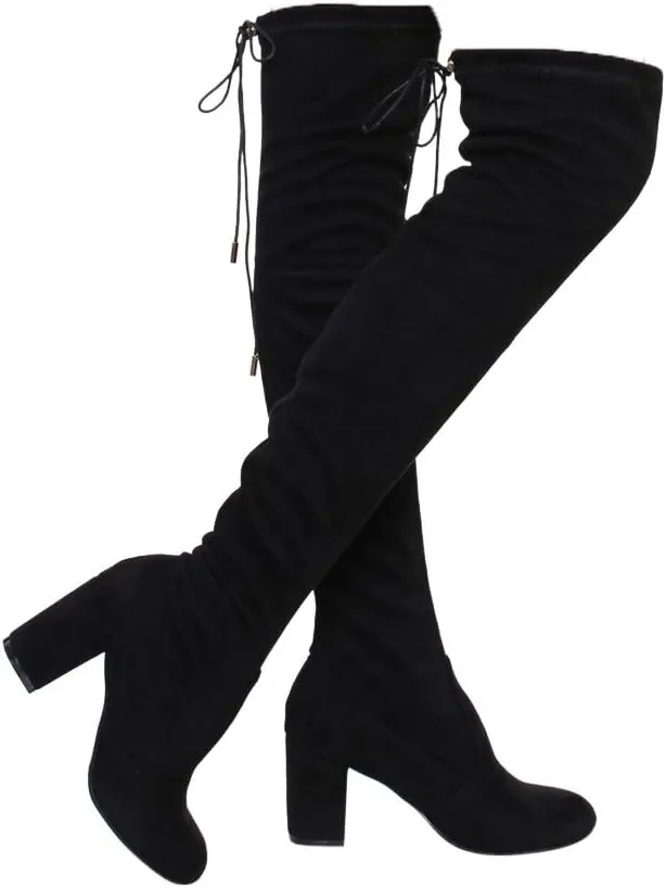 Women's Thigh High Boots Stretchy Over The Knee Chunky Block Heel Boots