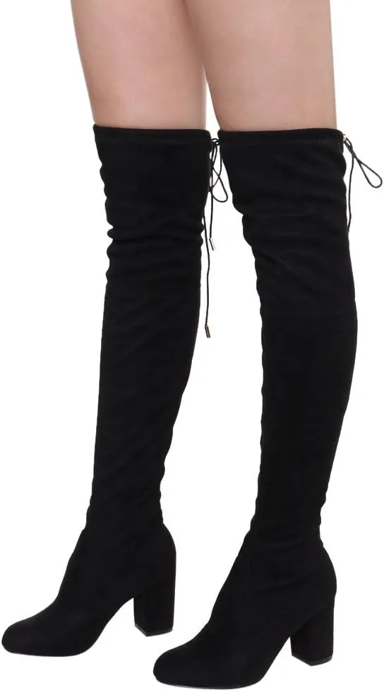 Women's Thigh High Boots Stretchy Over The Knee Chunky Block Heel Boots