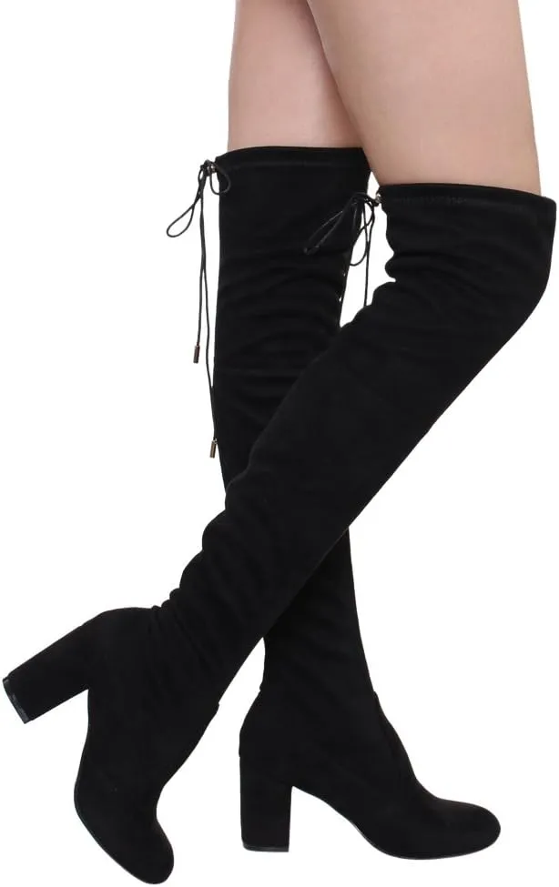 Women's Thigh High Boots Stretchy Over The Knee Chunky Block Heel Boots
