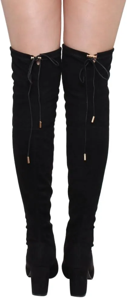 Women's Thigh High Boots Stretchy Over The Knee Chunky Block Heel Boots