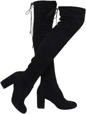 Women's Thigh High Boots Stretchy Over The Knee Chunky Block Heel Boots