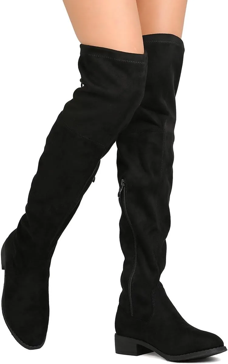 Women's Thigh High Flat Boots Stretchy Pull on Casual Boots by (TM)
