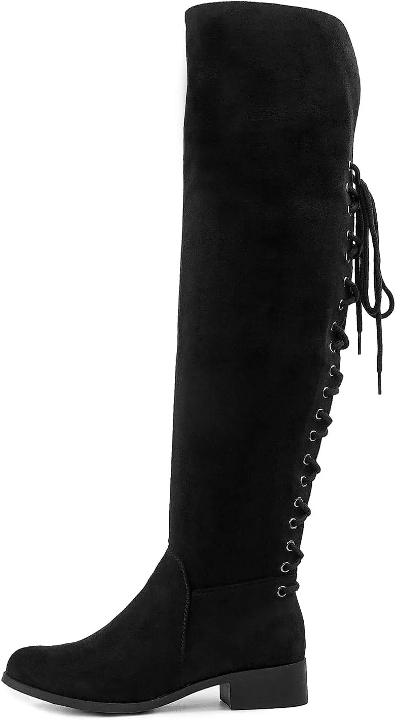 Women's Thigh High Flat Boots Stretchy Pull on Casual Boots by (TM)