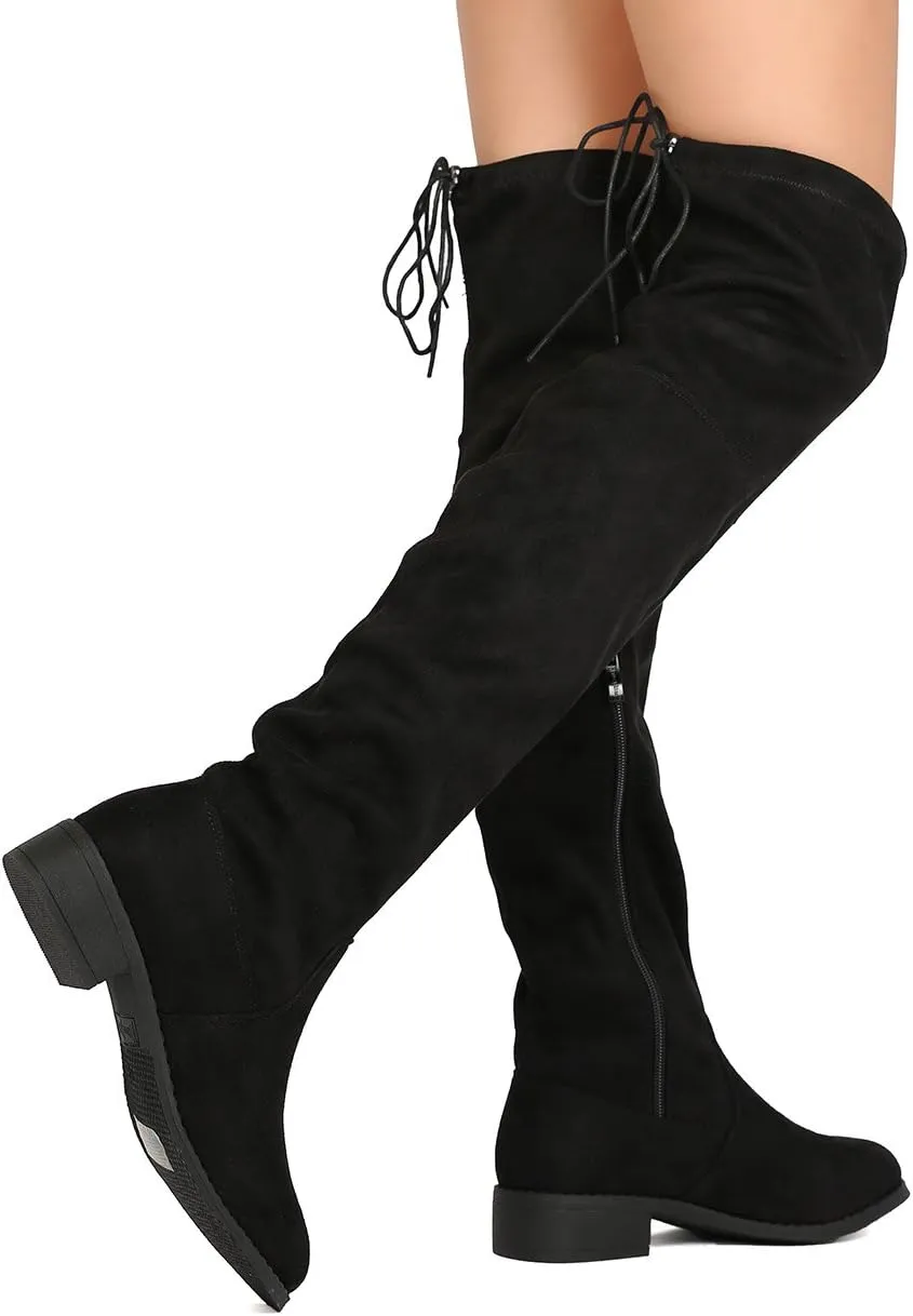 Women's Thigh High Flat Boots Stretchy Pull on Casual Boots by (TM)