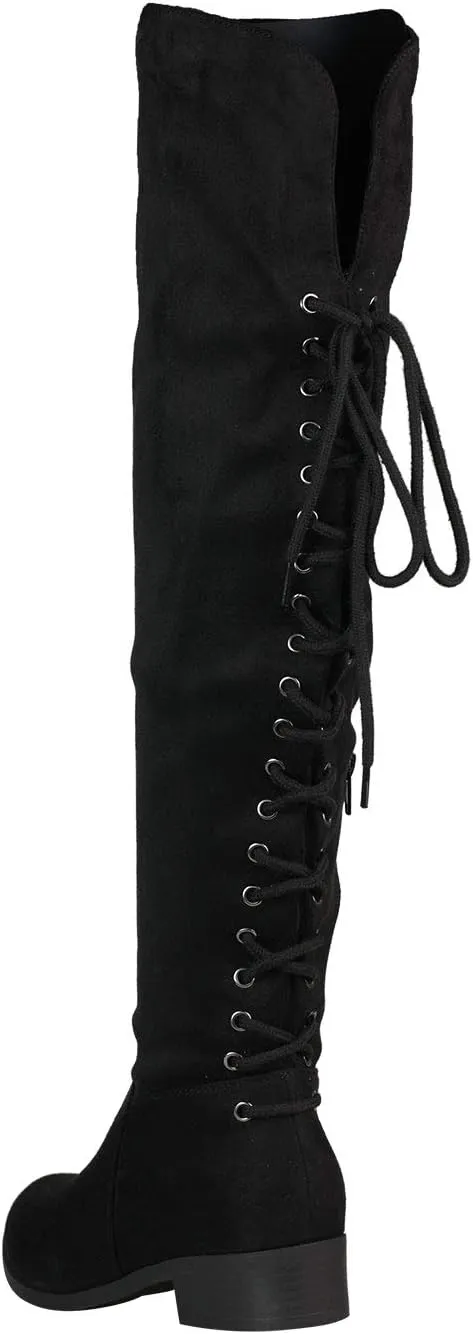 Women's Thigh High Flat Boots Stretchy Pull on Casual Boots by (TM)