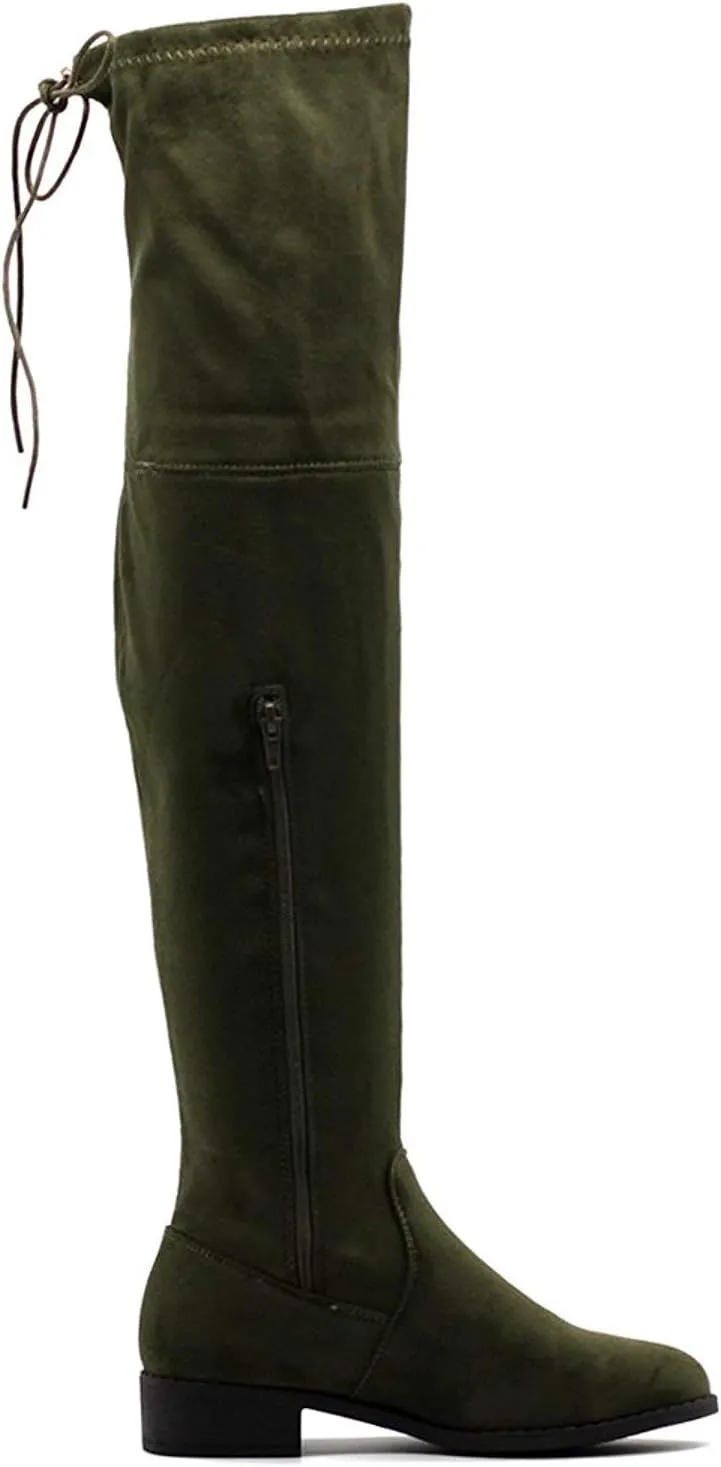 Women's Thigh High Flat Boots Stretchy Pull on Casual Boots by (TM)