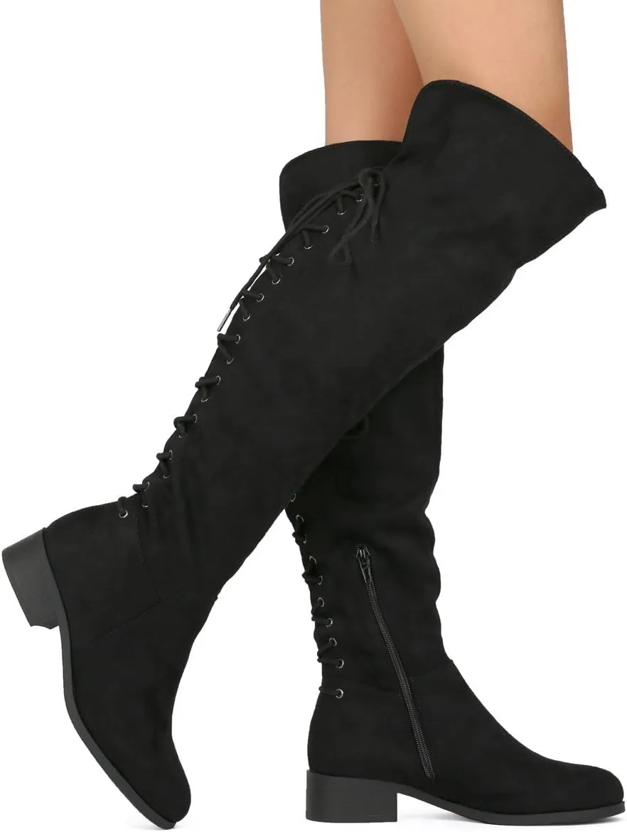 Women's Thigh High Flat Boots Stretchy Pull on Casual Boots by (TM)