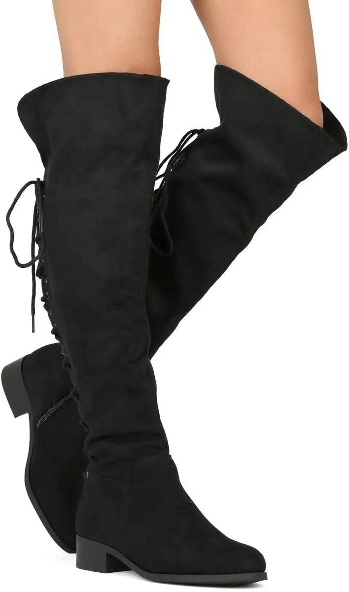Women's Thigh High Flat Boots Stretchy Pull on Casual Boots by (TM)