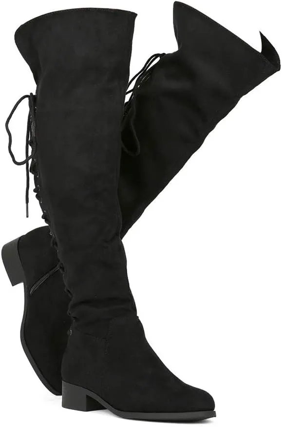 Women's Thigh High Flat Boots Stretchy Pull on Casual Boots by (TM)