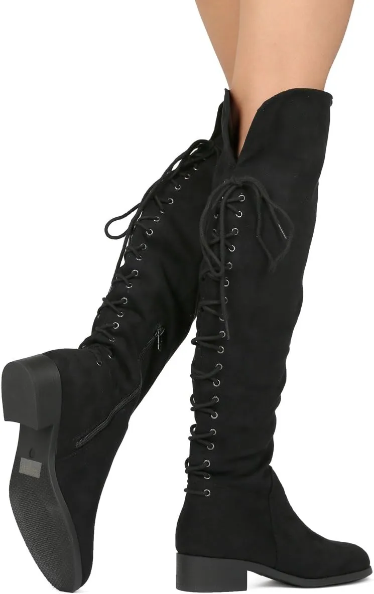 Women's Thigh High Flat Boots Stretchy Pull on Casual Boots by (TM)