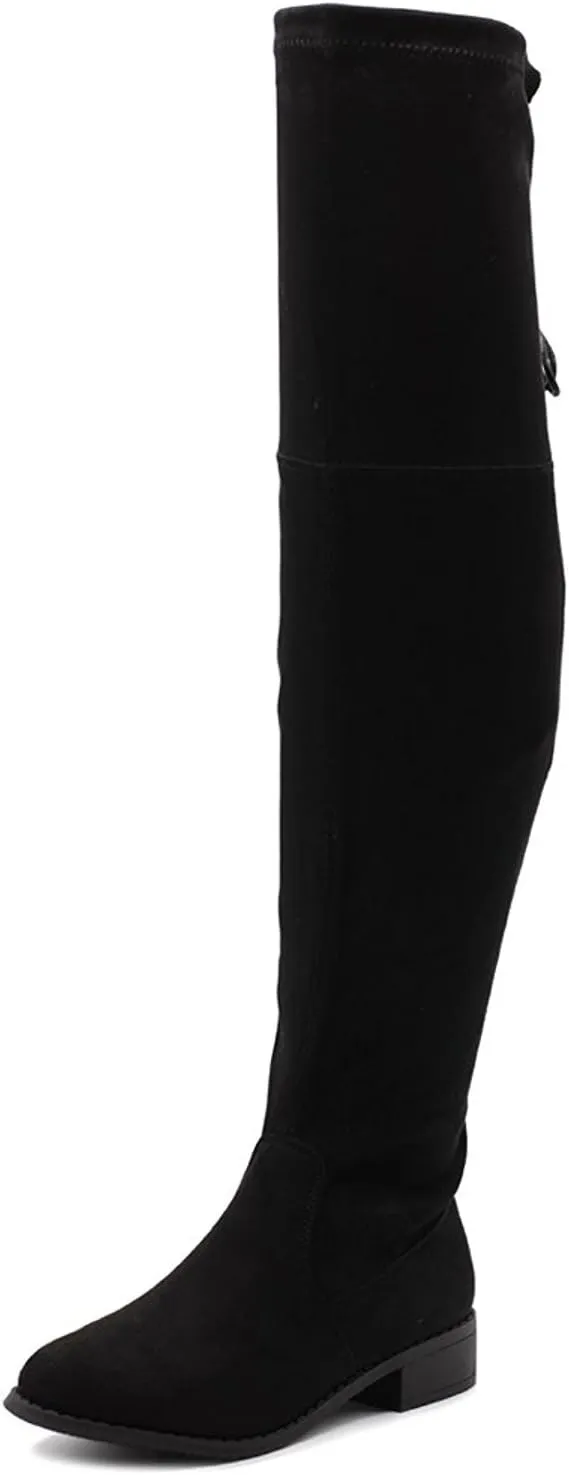 Women's Thigh High Flat Boots Stretchy Pull on Casual Boots by (TM)