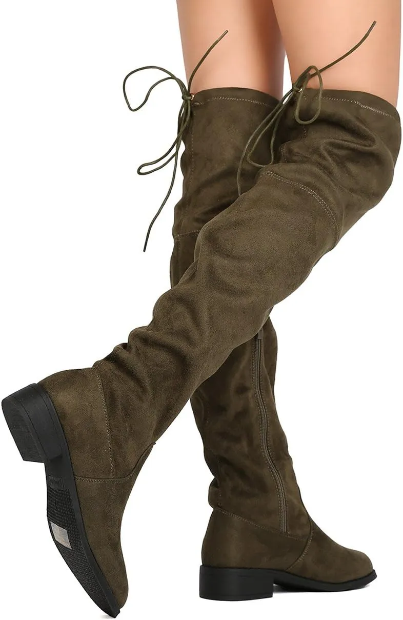 Women's Thigh High Flat Boots Stretchy Pull on Casual Boots by (TM)