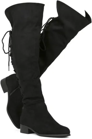 Women's Thigh High Flat Boots Stretchy Pull on Casual Boots by (TM)