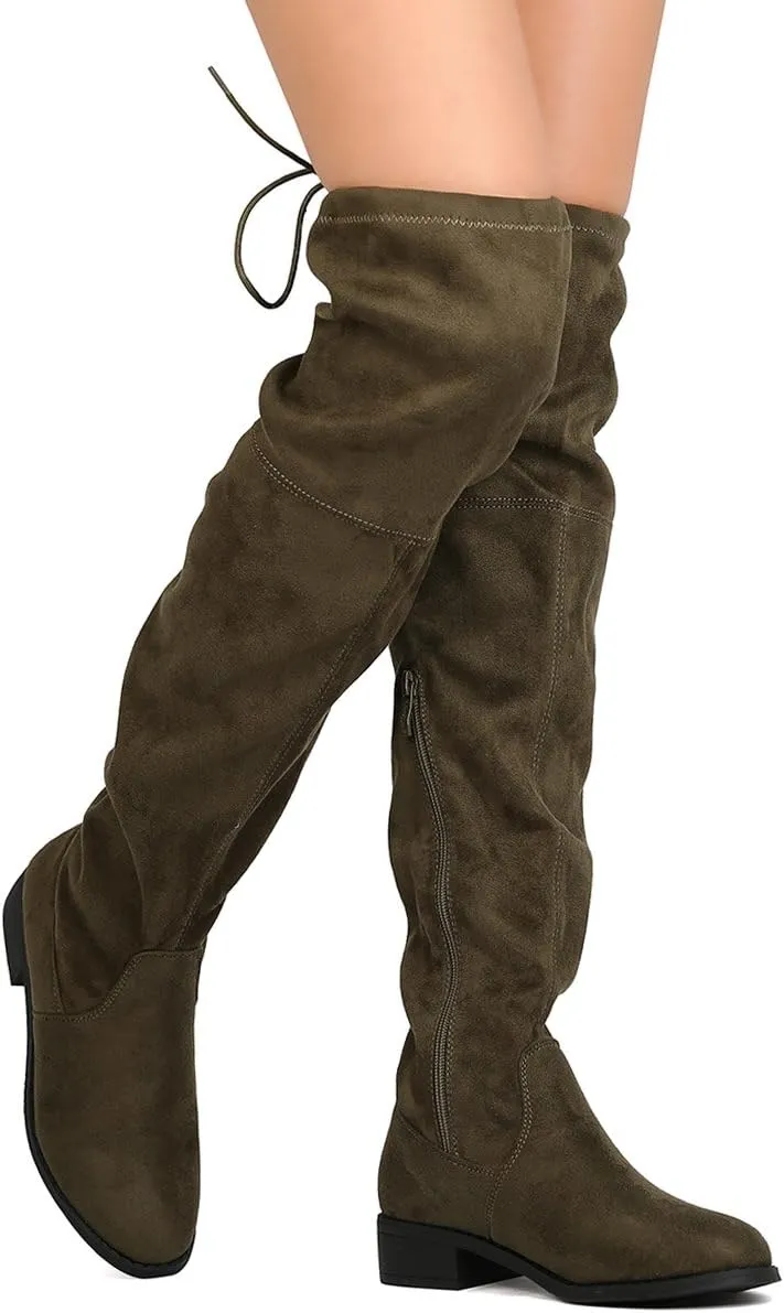 Women's Thigh High Flat Boots Stretchy Pull on Casual Boots by (TM)