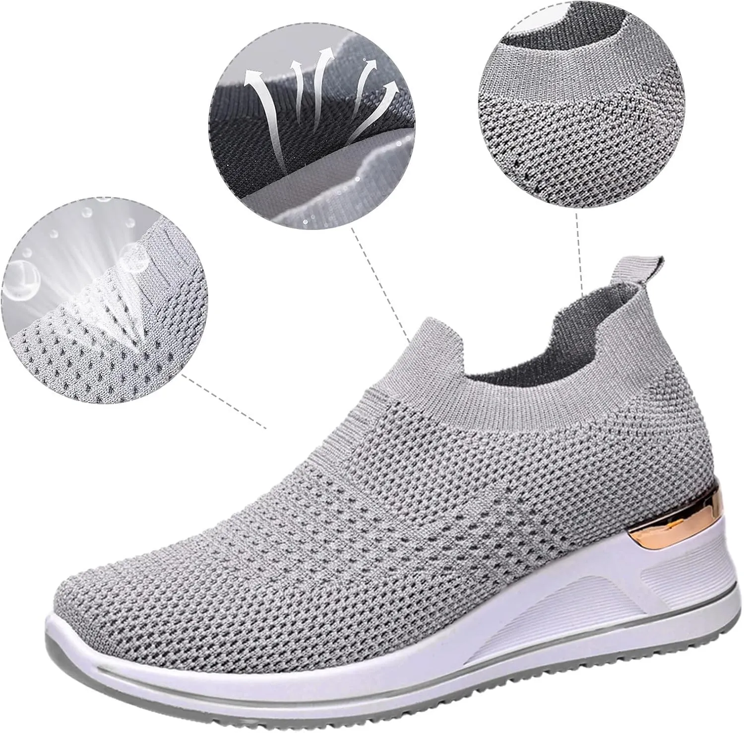 Women’s Walking Shoes Elastic Fly Woven Mesh Shoes Breathable Comfortable Wedge Shoes Arch Support Shoes