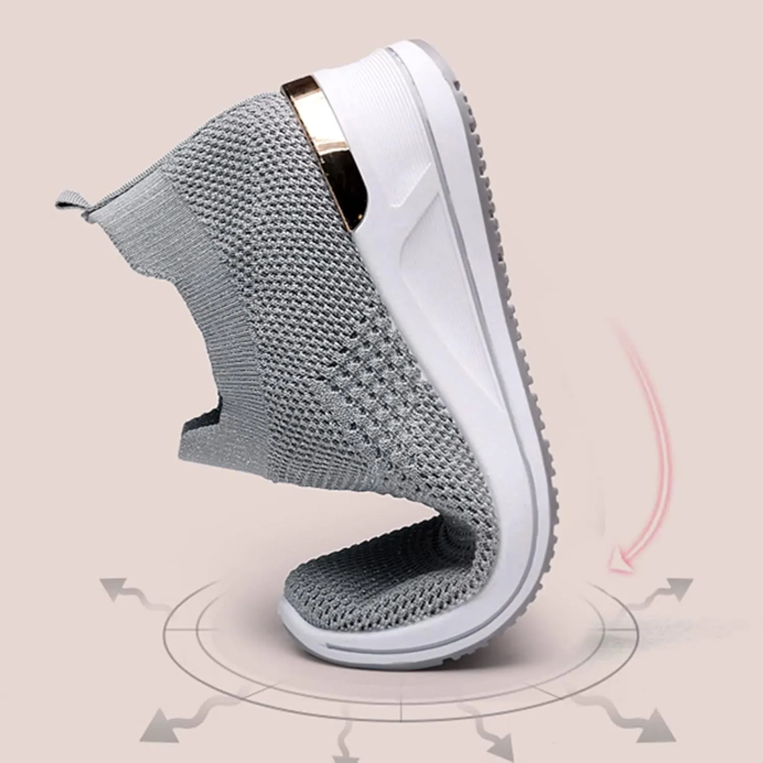 Women’s Walking Shoes Elastic Fly Woven Mesh Shoes Breathable Comfortable Wedge Shoes Arch Support Shoes
