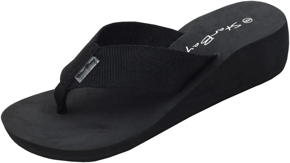 Women's Wedge Canvas Thong Sandal Flip Flops